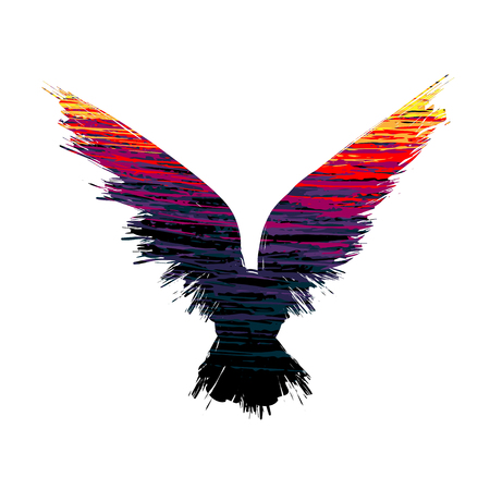 Colorful grunge bird silhouette isolated on white backgroundのイラスト素材