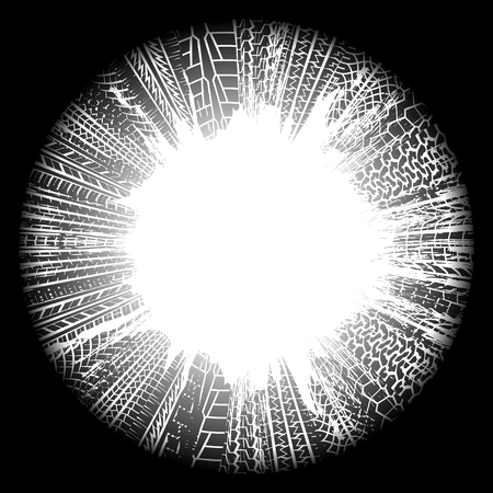 Black circle background with tire tracks perspectiveのイラスト素材