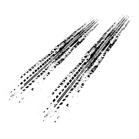 Black perspective grunge tire tracks isolated on white backgroundのイラスト素材