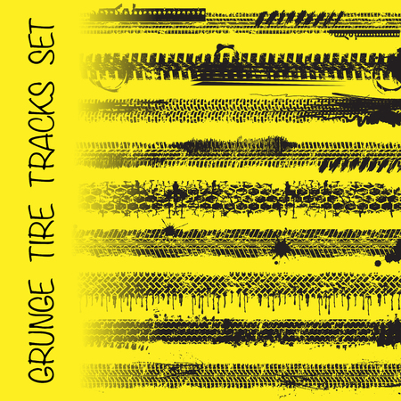 Set of different grunge tire tracks isolated on white backgroundのイラスト素材