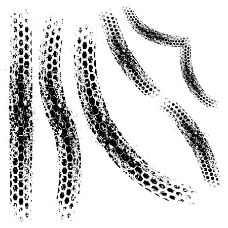 Set of black grunge tire tracks different formsのイラスト素材