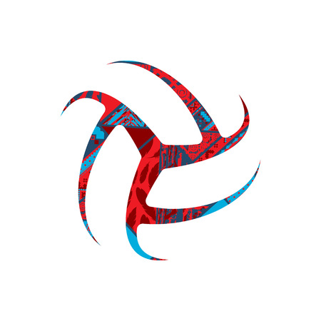 Volleyball silhouette witth reed and blue boho patternのイラスト素材