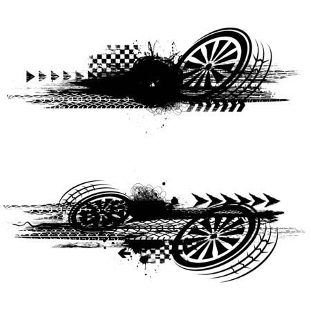 Grunge black tire track bannersのイラスト素材
