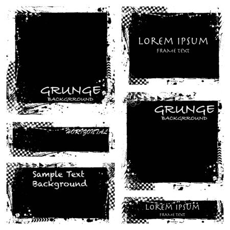 Black grunge frames race elements with tire tracks isolated on white backgroundのイラスト素材