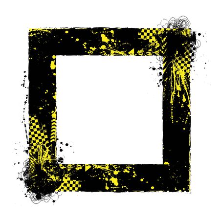 Black and yellow grunge elements with tire tracks isolated on white backgroundのイラスト素材