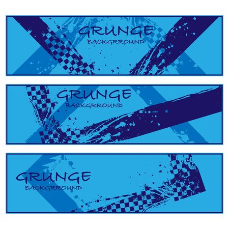Blue grunge banners set with race elements isolated on white backgroundのイラスト素材