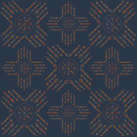 Dark runic boho color seamless pattern