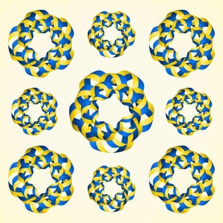Ukraine flag circle ribbon design setのイラスト素材