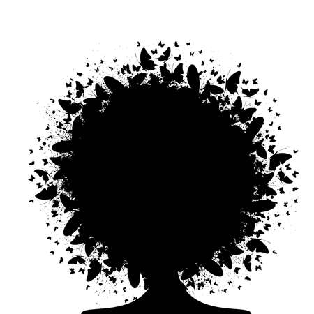 African woman grunge ink splash butterfliesのイラスト素材