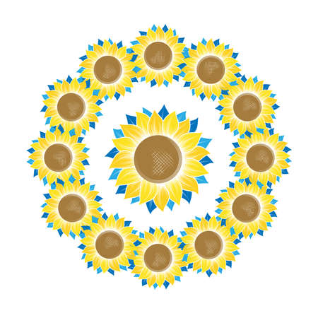 Flat color seamless sunflower backgroundのイラスト素材