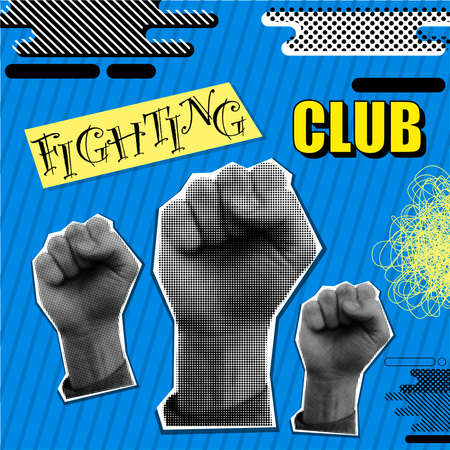 Art collage with fist handのイラスト素材