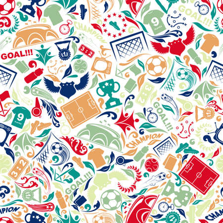Soccer icons seamless floral colour backgroundのイラスト素材