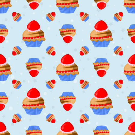 Strawberry cupcake seamless backgroundのイラスト素材