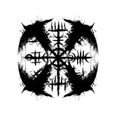 Grunge raven viking vegvisir silhouetteのイラスト素材