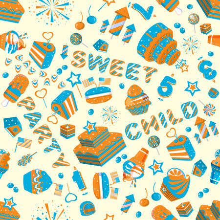 Sweets party orange and blue seamless wallpaperのイラスト素材