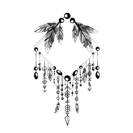 Feathers boho lines square frameのイラスト素材
