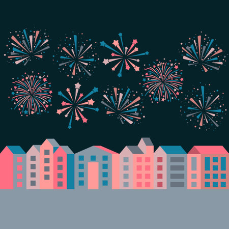 Flat abstract city fireworksのイラスト素材