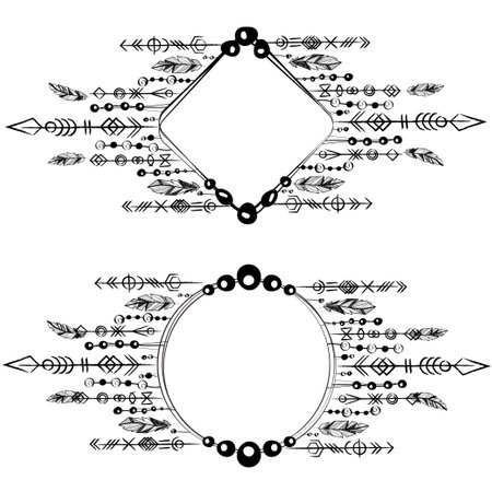 Feathers boho celtic square framesのイラスト素材