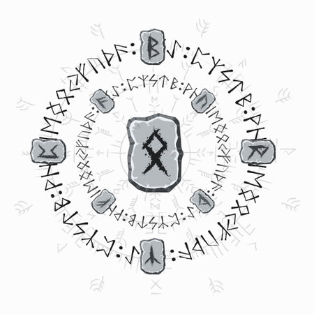 Viking runes circles stone wallpaperの写真素材