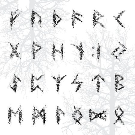 Runic tree branches scandinavian lettersのイラスト素材