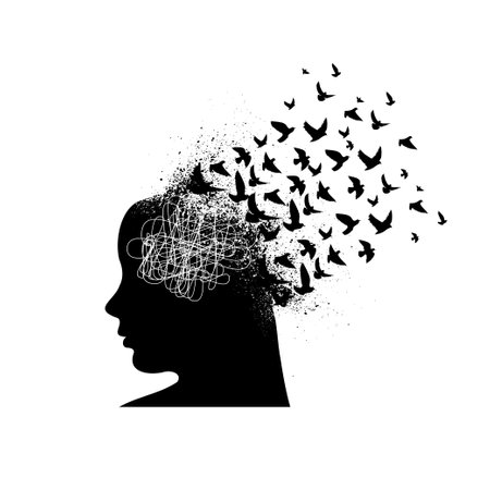 Woman thoughts flying birdsのイラスト素材