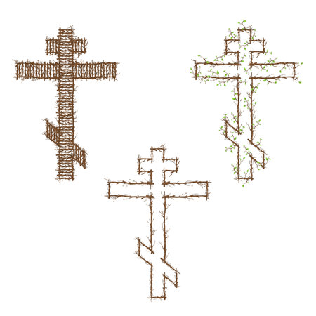 Russian Orthodox Cross branches and leavesのイラスト素材