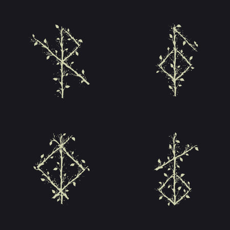 Bindrunes branch leaves silhouettesのイラスト素材