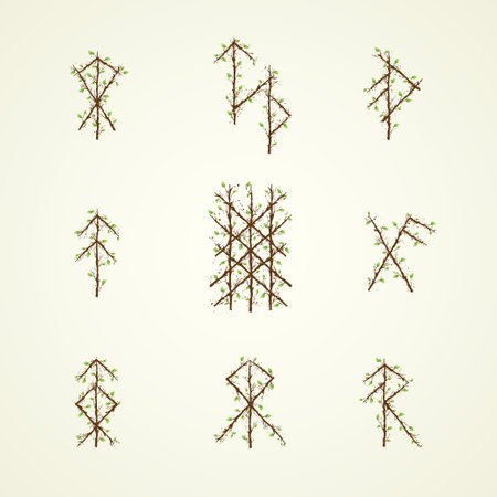Tree branch bind runes leavesのイラスト素材