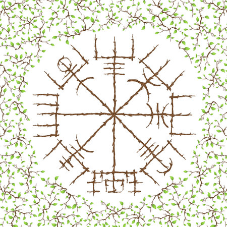 Vegvisir true wooden leaves circleのイラスト素材