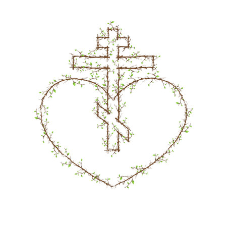 Heart shape with tree wooden crossのイラスト素材