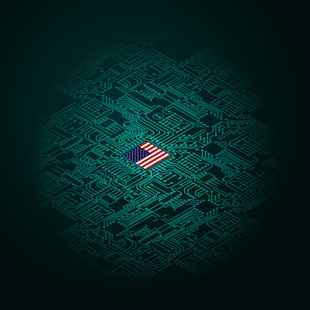 Electric circuit perspective USA green microchip