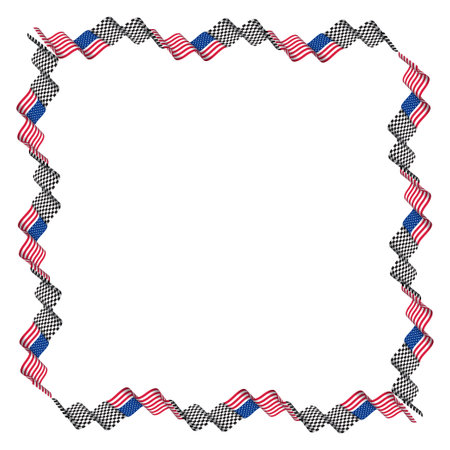 USA and race checkered flags square frameのイラスト素材