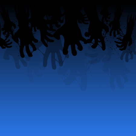 Zombie grunge hands silhouettes blue backgroundのイラスト素材