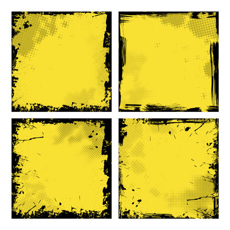 Four yellow grunge frames with halftonesのイラスト素材