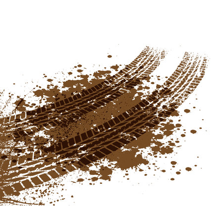 Ink blot brown tire tracks perspectiveのイラスト素材