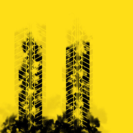 Yellow halftone tire tracks backgroundのイラスト素材