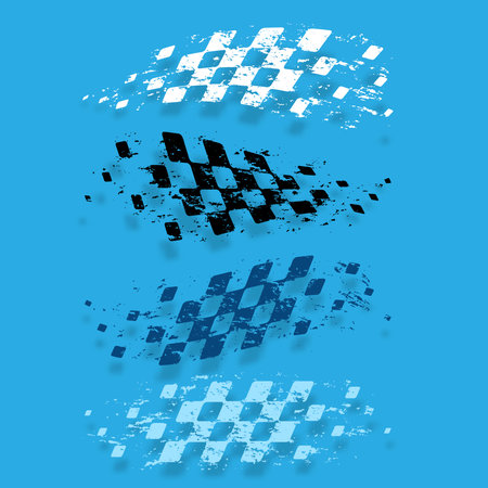 Different grunge wave blue flags set shadowsのイラスト素材
