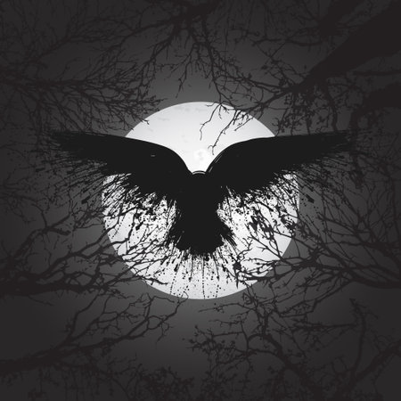 Raven night trees and moonのイラスト素材
