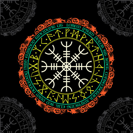 White scandinavian Helm of Awe circle runesのイラスト素材