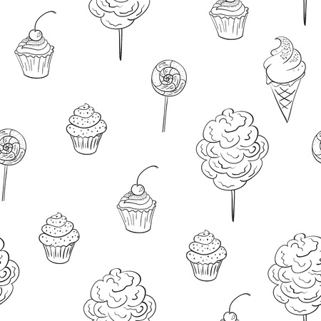 Ice cream, cotton candy, cakes and lollipop pattern.のイラスト素材