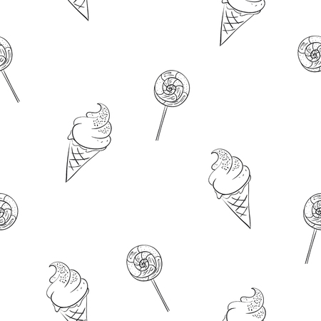 Ice cream and candy lollipop seamless pattern. Sweets vector concept background.のイラスト素材