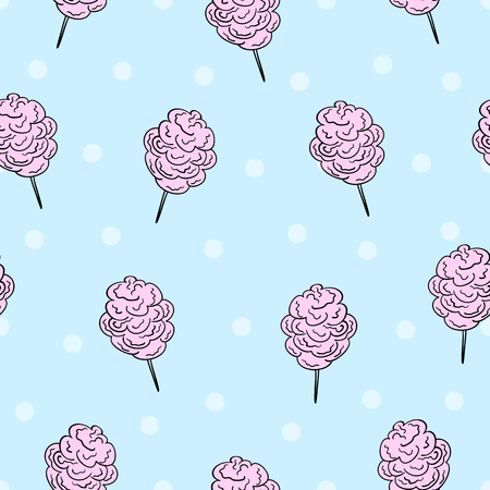 Cotton candy blue seamless pattern. Sweets vector concept background with fabrick dots.のイラスト素材