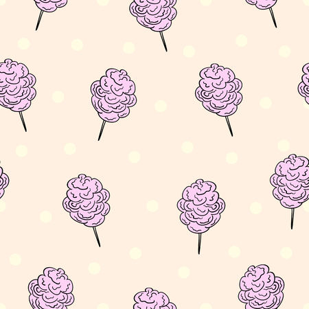 Cotton candy pink seamless pattern. Sweets vector concept background with fabrick dots.のイラスト素材