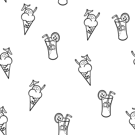 Ice cream and cocktail seamless pattern. Sweets vector illustration concept background.のイラスト素材