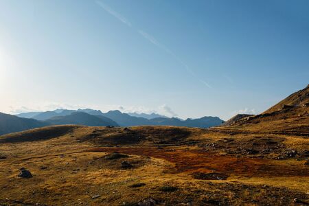 Beautiful view of alpine highlands at sunset.の写真素材