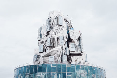 Twisting tower designed by architect Frank Gehry for Luma Arles cultural centre. Arles, France, September 2019.のeditorial素材
