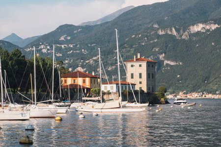 Beautiful view of Como Lake or Lago di Como in summer, Italy.のeditorial素材