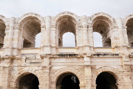The Arles Amphitheatre, Roman amphitheatre in the southern French town of Arles. Tourist attraction.の写真素材