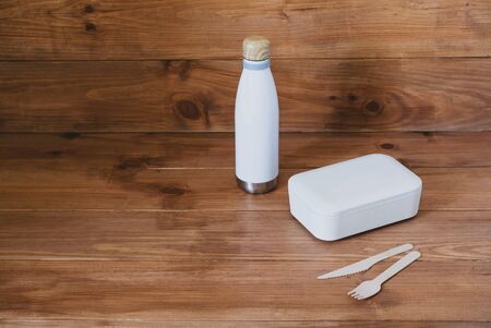 Stylish reusable eco friendly items on wooden background.の写真素材