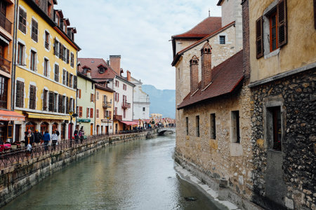 Annecy, France - November 2018: View of Annecy canal in autumn..のeditorial素材